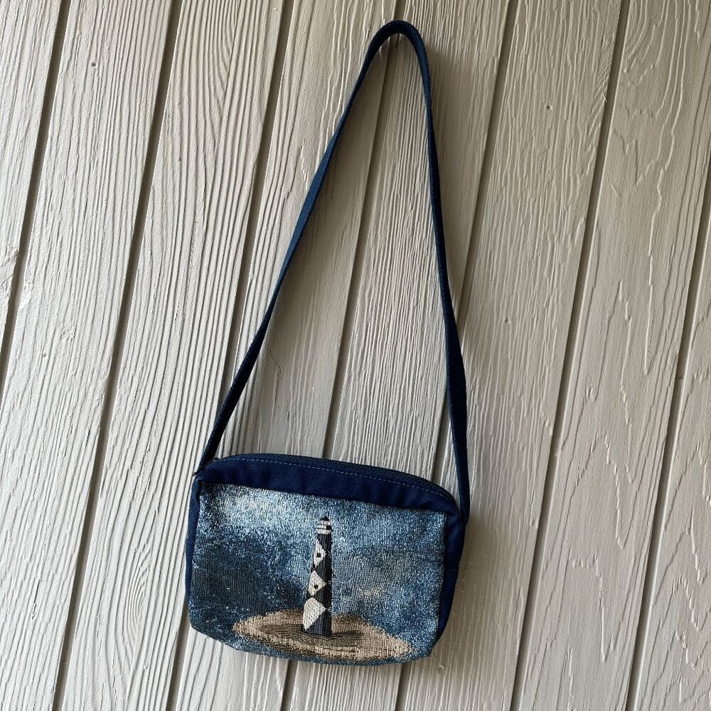 VTG USA Lighthouse Tapestry Crossbody Bag Coastal Grandma Nauticalcore